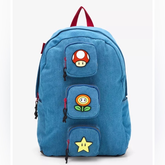 Nintendo Other - Nintendo Super Mario Bros. Icons Denim Multi-Pocket Backpack NWT